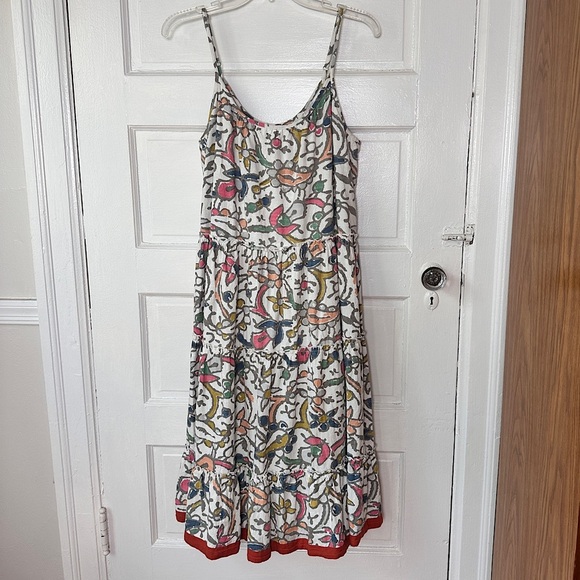 THML 100% Cotton A-Line Dress Tiered Ruffle Hem Colorful Allover Print Sz Small - Picture 7 of 17